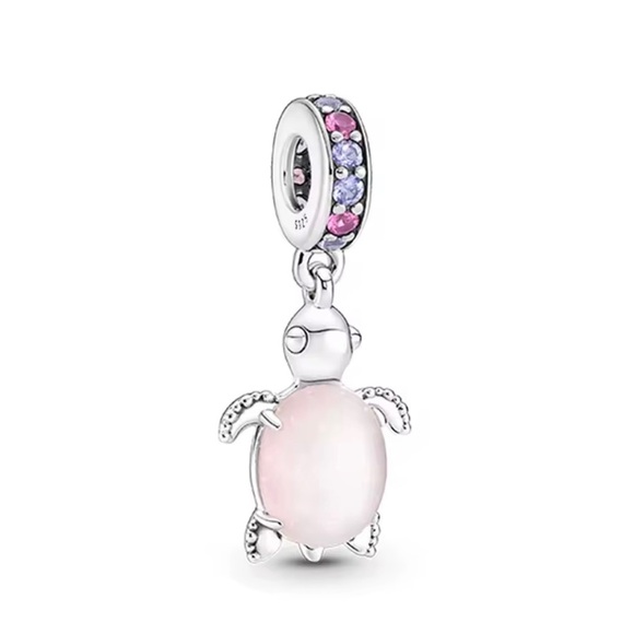 Silver Turtle Charm with Pink and Purple Accents - Picture 1 of 1